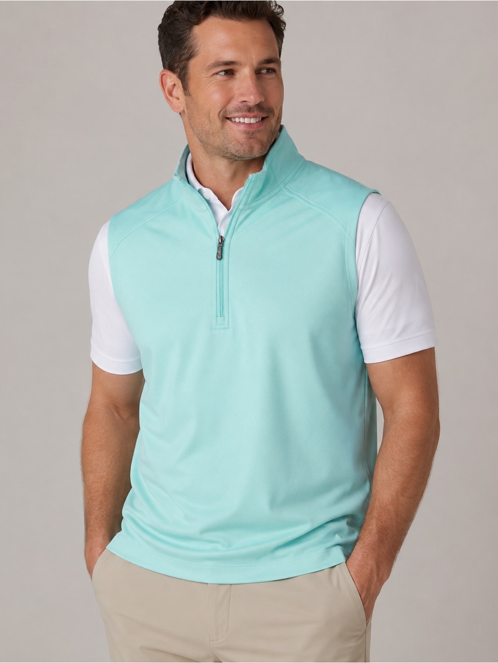 Fairway & Greene Tech 1/4 Zip Performance Stretch Golf Vest Men's M Bahama Blue